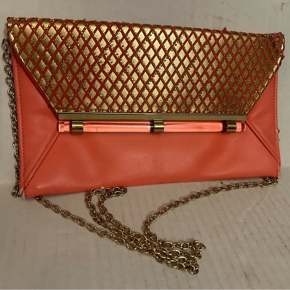 Gold and Coral Clutch Bag